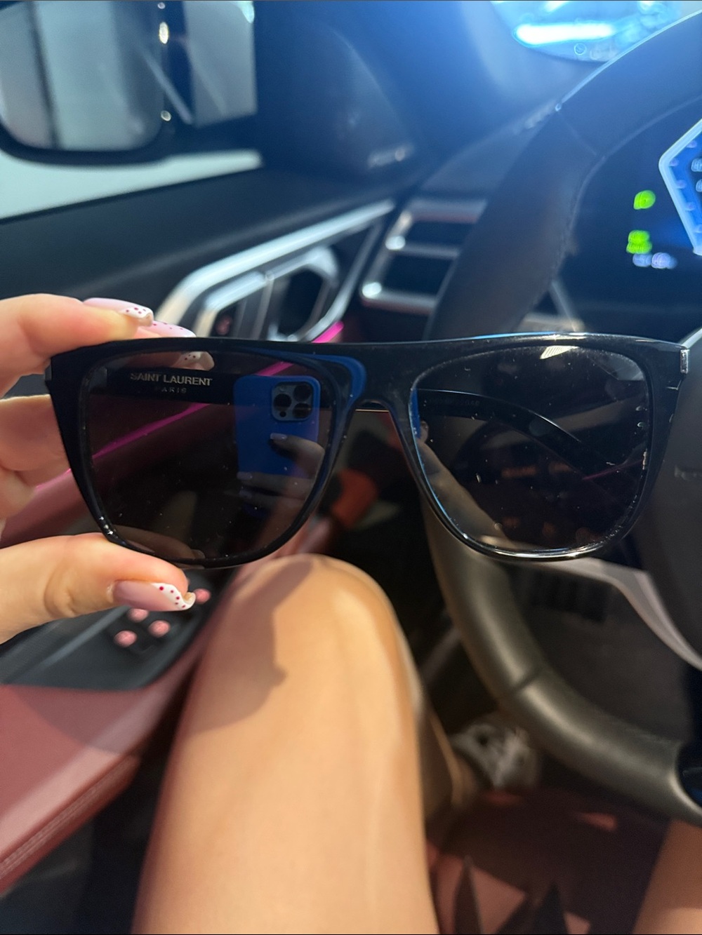 Saint Laurent Black Rectangular Sunglasses with Gloss Finish